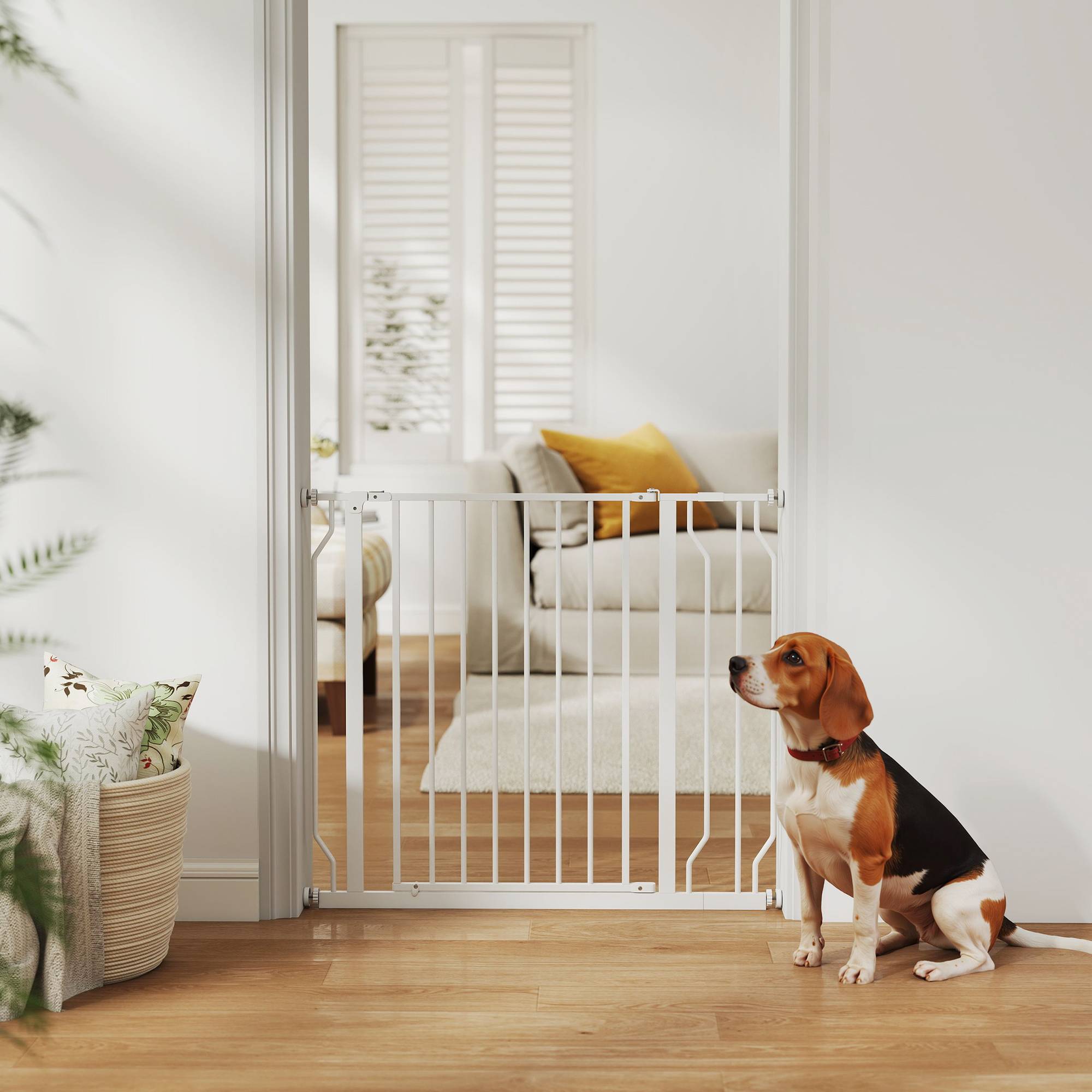 Barrière de protection pour chien, ouverture double sens, fixation murale, réglable 75-95 cm, blanc - Image 4