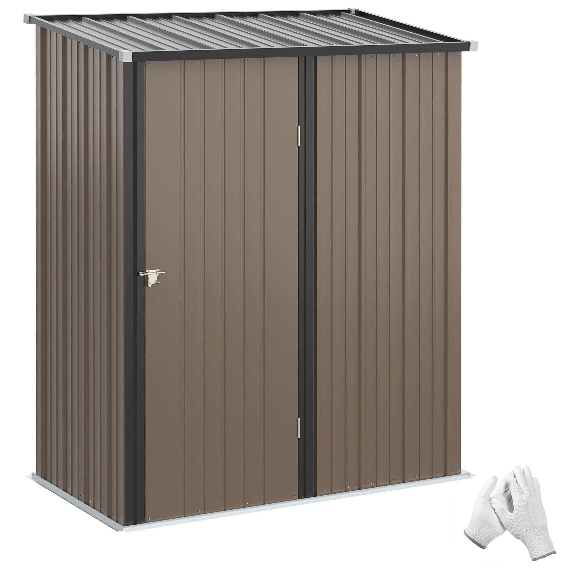 Abri de jardin métallique 1,34m², toit monopente, porte verrouillable, étanche, marron - Image 1