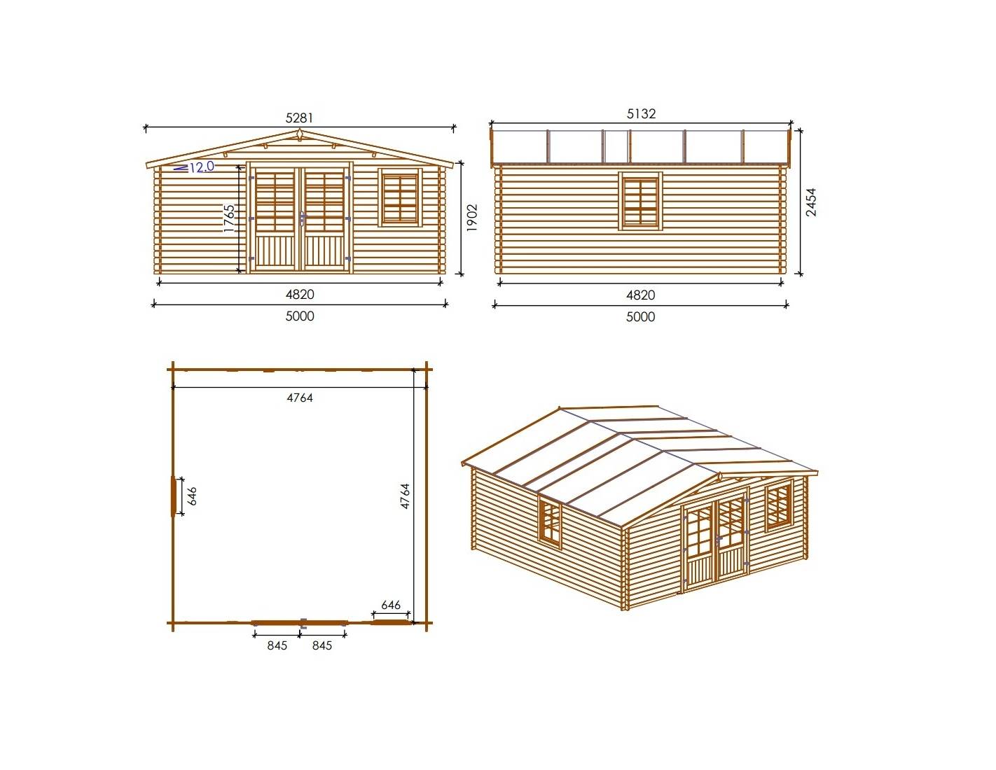 Altanka - Abri de jardin en bois - 5x5 m + terrasse avec balustrade et avant-toit en bois - 35 m2 - DOM591+DOM600+DOM601+POD04 - ALTANKA - Image 2