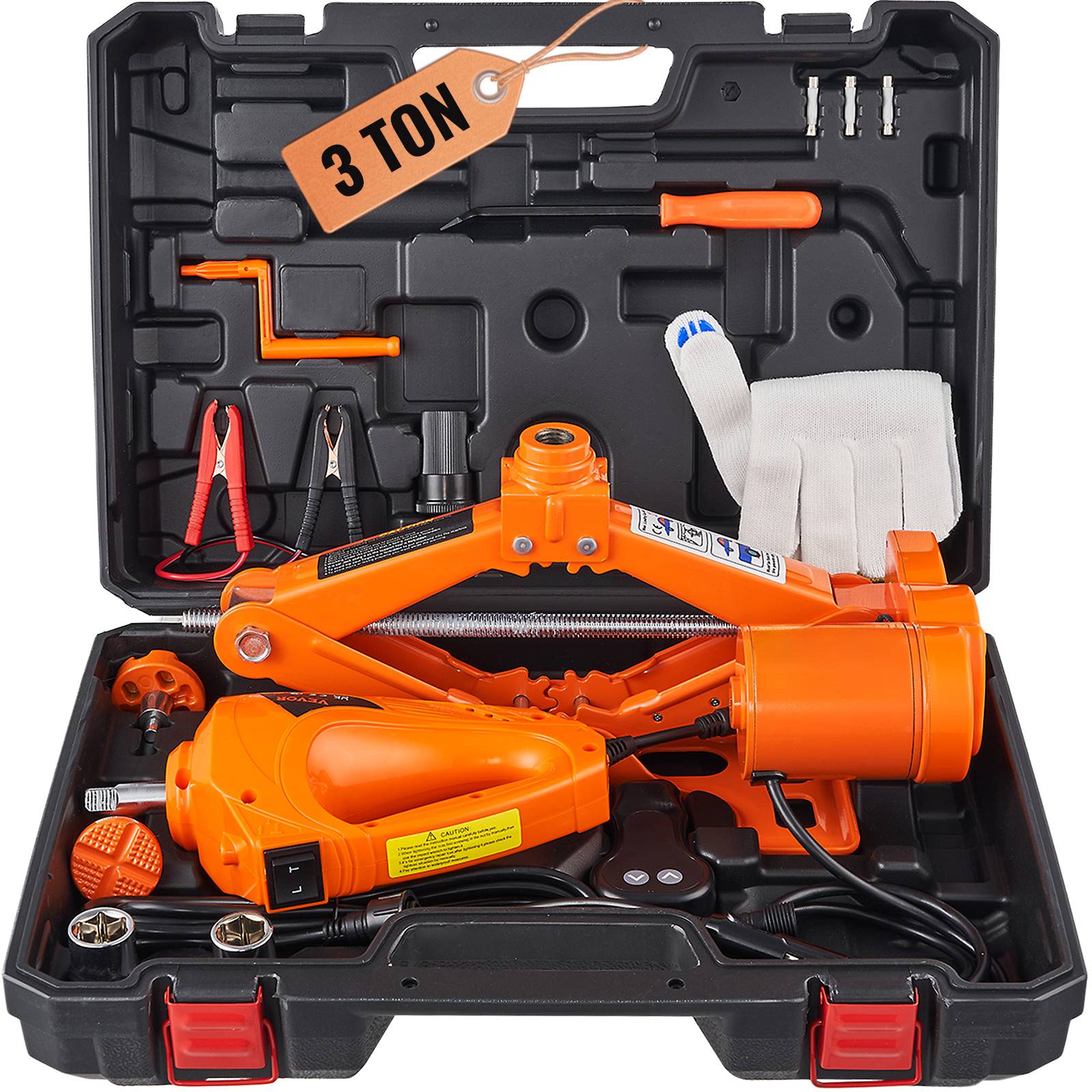Vevor - VEVOR Cric losange électrique 3T 12V, levée 130-370 mm, avec clé à chocs, manivelle, coffret. - Image 1