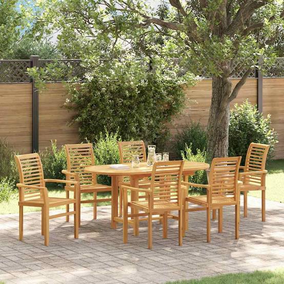 ComfortXL - Table et Chaises de Jardin 7 Pièces Teck Massif Design Extensible pour 6 Personnes Marron – ComfortXL Outdoor Living - Image 1