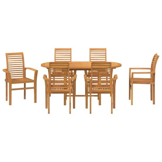 ComfortXL - Table et Chaises de Jardin 7 Pièces Teck Massif Design Extensible pour 6 Personnes Marron – ComfortXL Outdoor Living - Image 7
