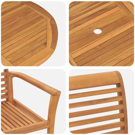ComfortXL - Table et Chaises de Jardin 7 Pièces Teck Massif Design Extensible pour 6 Personnes Marron – ComfortXL Outdoor Living - Image 9