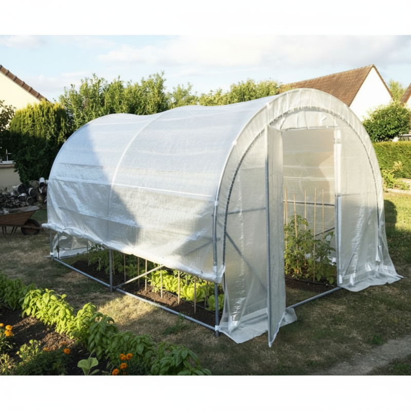 Serre tunnel maraîchère 12m² PE armé 200gr/m² H240cm avec ancrage Green Protect - Image 1