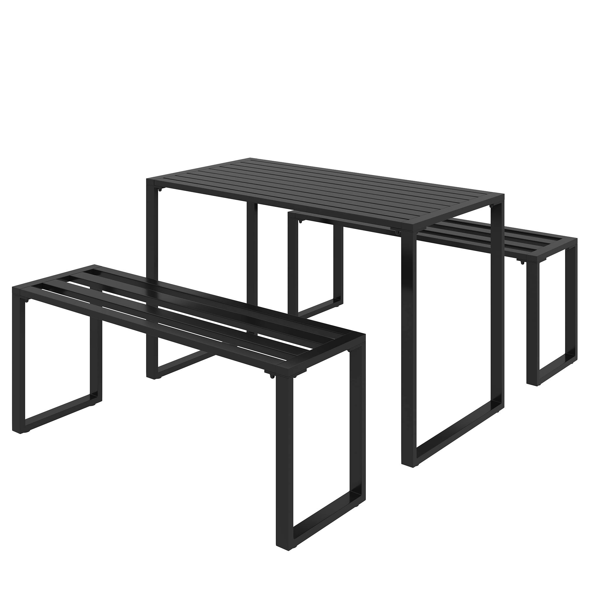 Sans Marque - Ensemble mobilier jardin 4 personnes 1 table 2 bancs métal noir - Image 2
