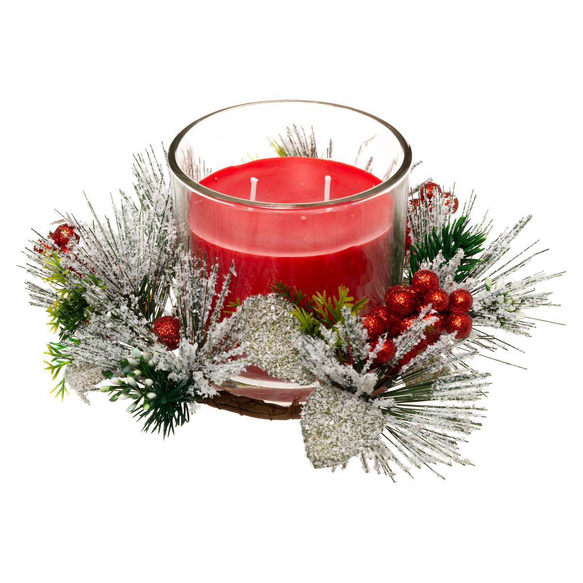 Fééric Lights & Christmas - Bougie Centre de Table Petit Modèle Rouge Feuilles 210 G - Feeric Lights & Christmas - Image 1