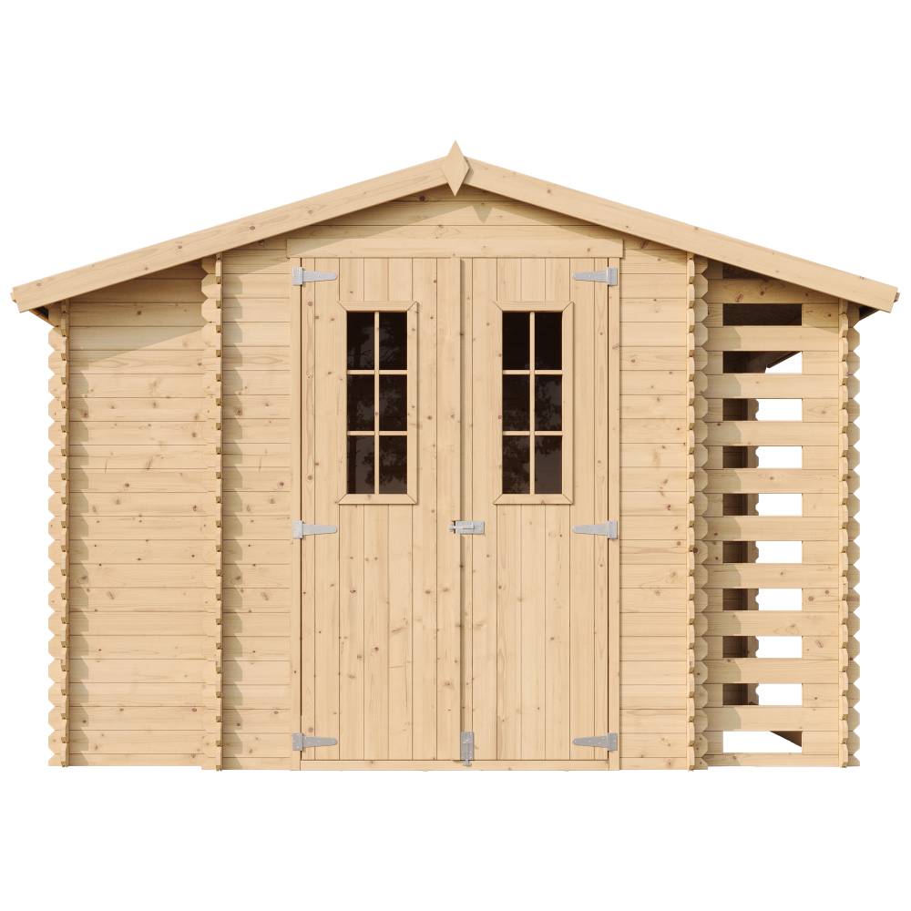 Timbela - Abri de jardin en bois et range bûches extérieur I206xL328xH218 cm/ 3,53 + 0,97+0,97 m² avec sol traité - 19 mm d’épaisseur - Timbela M389C+M389G - Image 3