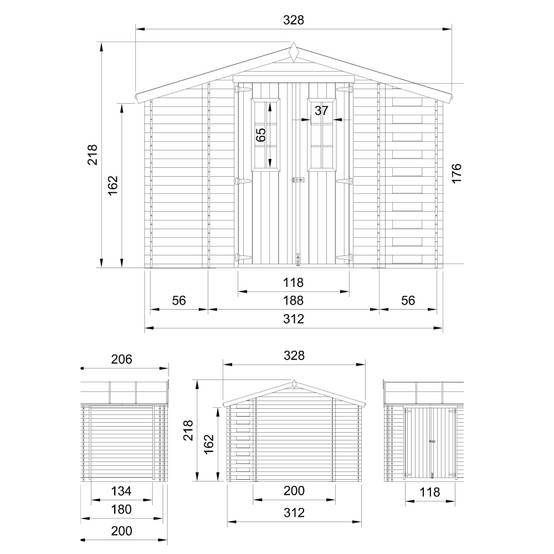 Timbela - Abri de jardin en bois et range bûches extérieur I206xL328xH218 cm/ 3,53 + 0,97+0,97 m² avec sol traité - 19 mm d’épaisseur - Timbela M389C+M389G - Image 5