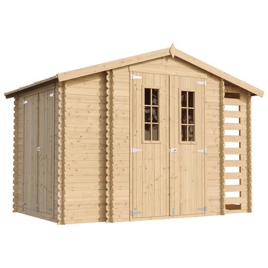 Timbela - Abri de jardin en bois et range bûches extérieur I206xL328xH218 cm/ 3,53 + 0,97+0,97 m² avec sol traité - 19 mm d’épaisseur - Timbela M389C+M389G - Image 2