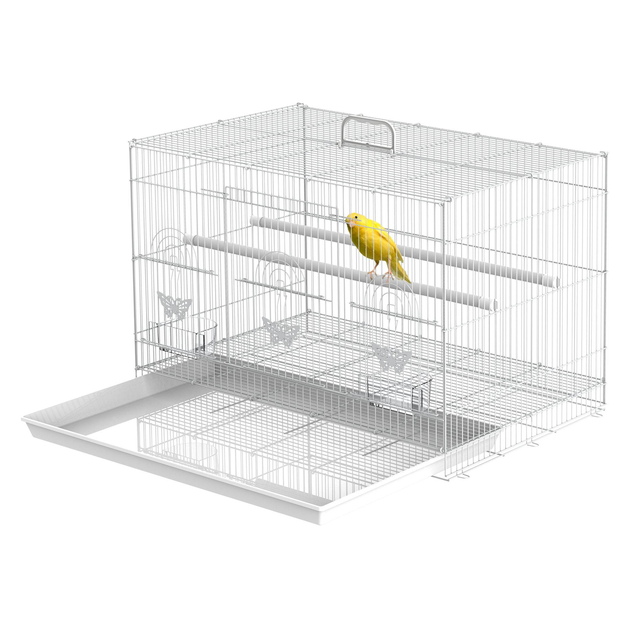 Cage à oiseaux métal avec perchoirs, bols alimentaires et poignée, 60x41x41cm - Image 2