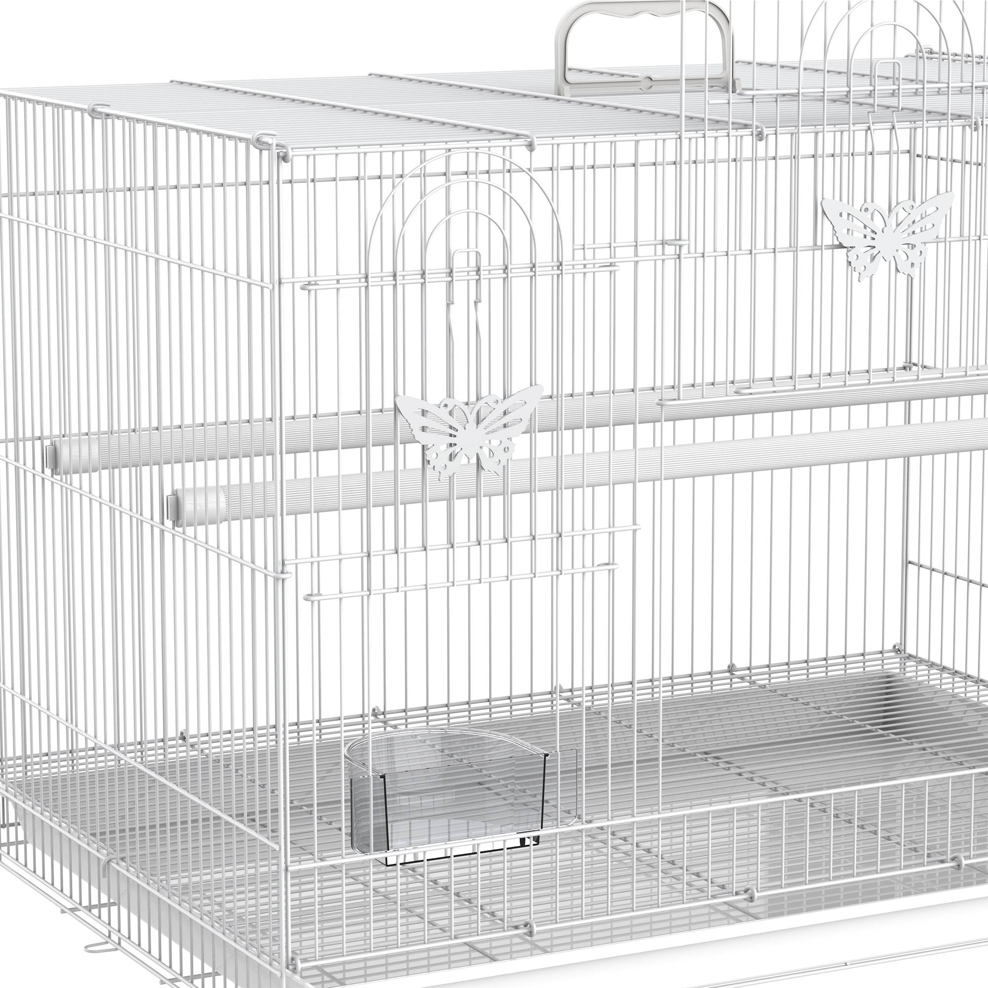 Cage à oiseaux métal avec perchoirs, bols alimentaires et poignée, 60x41x41cm - Image 10