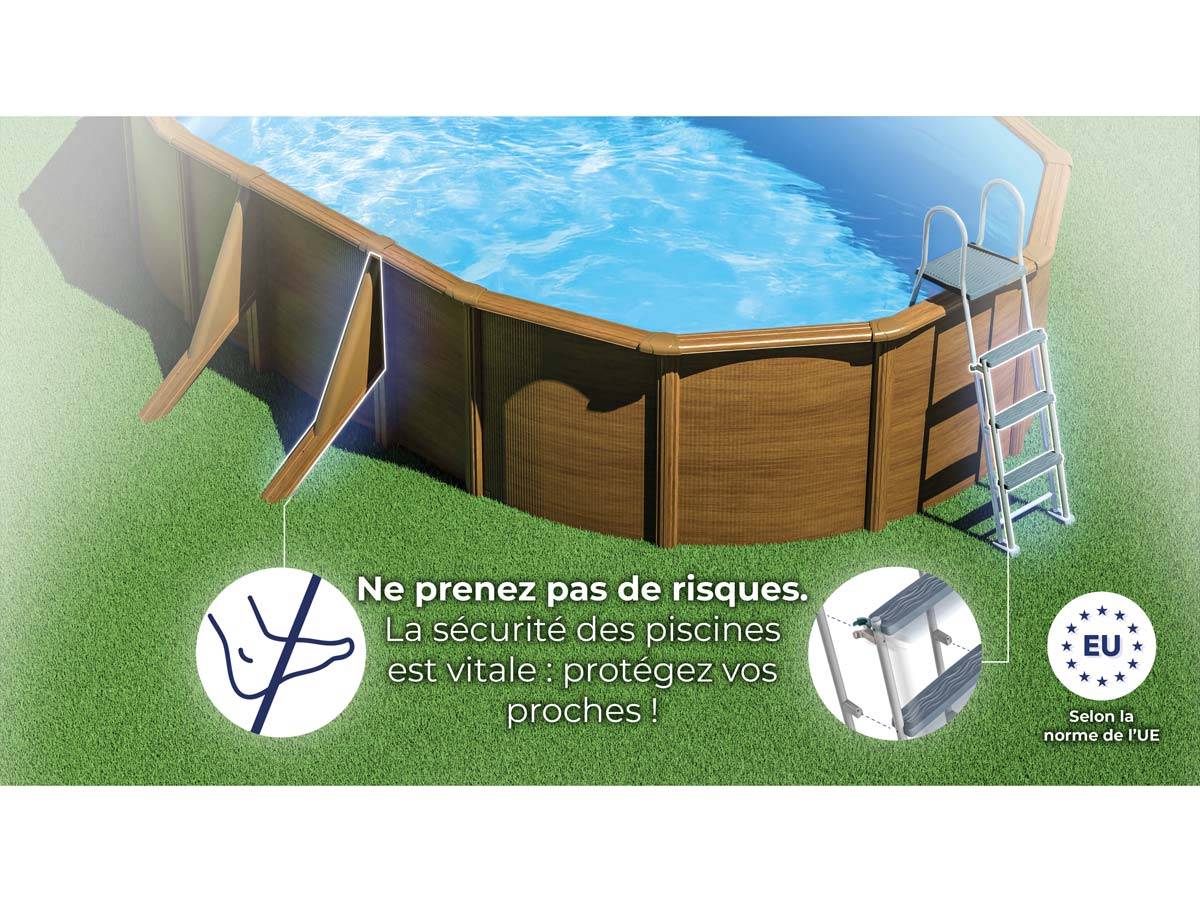 Gré - Kit piscine acier aspect bois Gré Mauritius ovale 7,44 x 3,99 x 1,32 m + Bâche à bulles - Image 6
