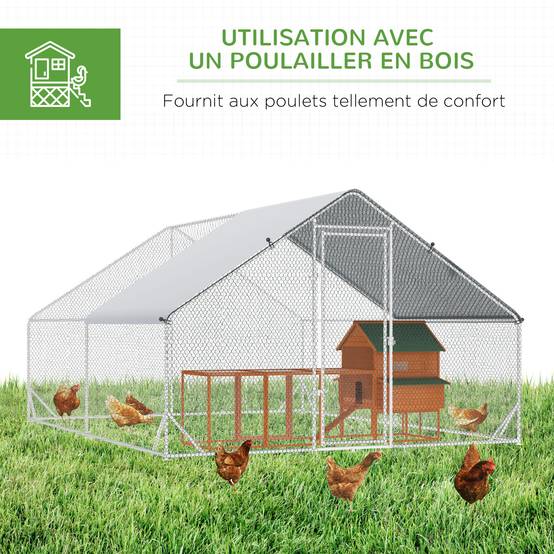 Enclos poulailler chenil volière extérieur 12 m² - Parc grillagé dim. 3L x 4l x 2H m - Espace Couvert - Acier galvanisé - Image 7