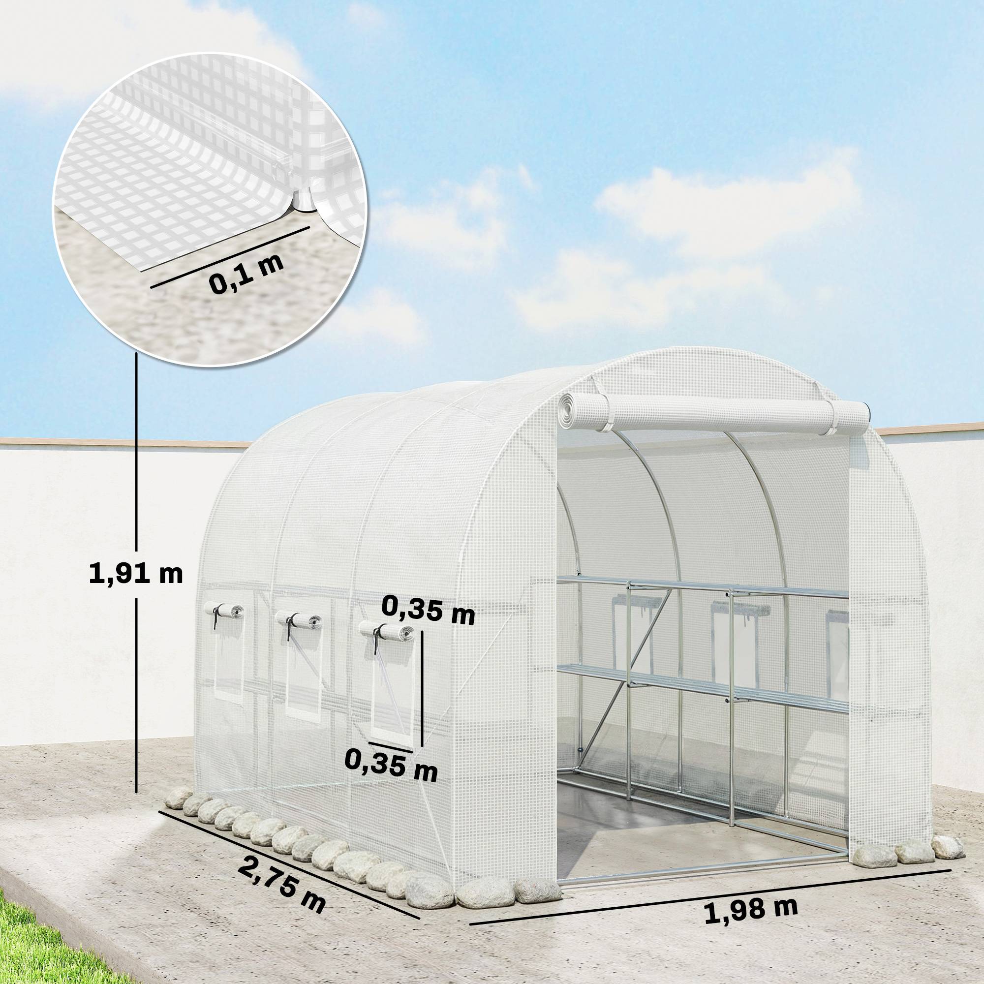 Sans Marque - Serre aluminium 2,7x2x2 m étagères enroulables porte zip filet poteaux support - Image 5