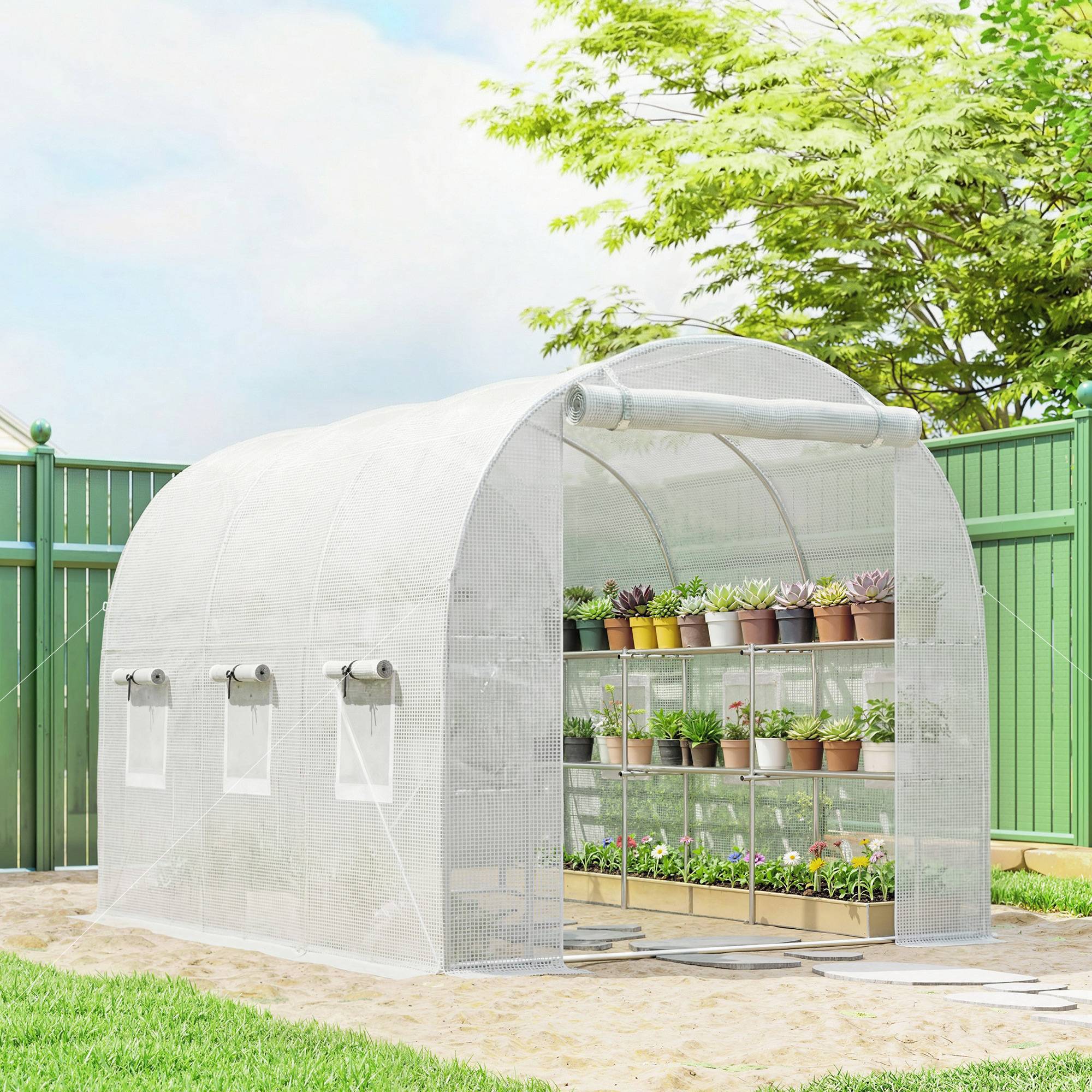 Sans Marque - Serre aluminium 2,7x2x2 m étagères enroulables porte zip filet poteaux support - Image 4