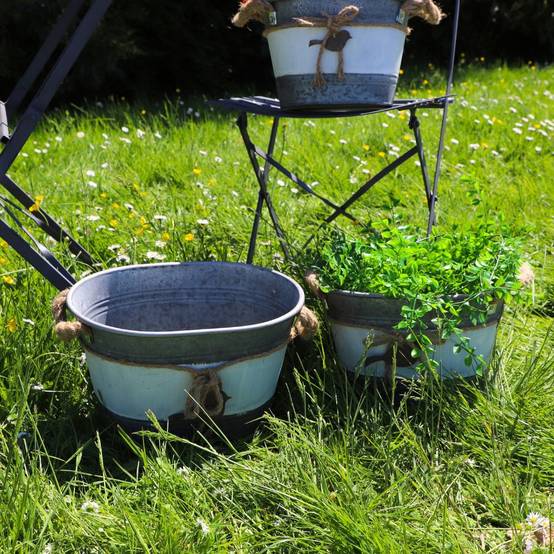 ~Set3 jardinières extérieures bassine métal gris 26.5-30.5-33.5cm Chemin de campagne - Image 4