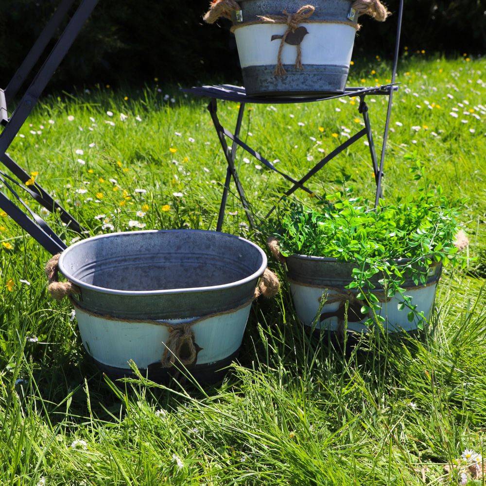 ~Set3 jardinières extérieures bassine métal gris 26.5-30.5-33.5cm Chemin de campagne - Image 4