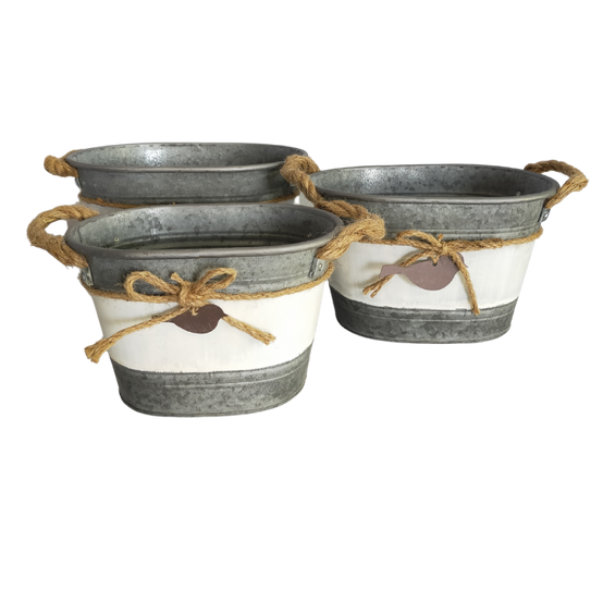 ~Set3 jardinières extérieures bassine métal gris 26.5-30.5-33.5cm Chemin de campagne - Image 1