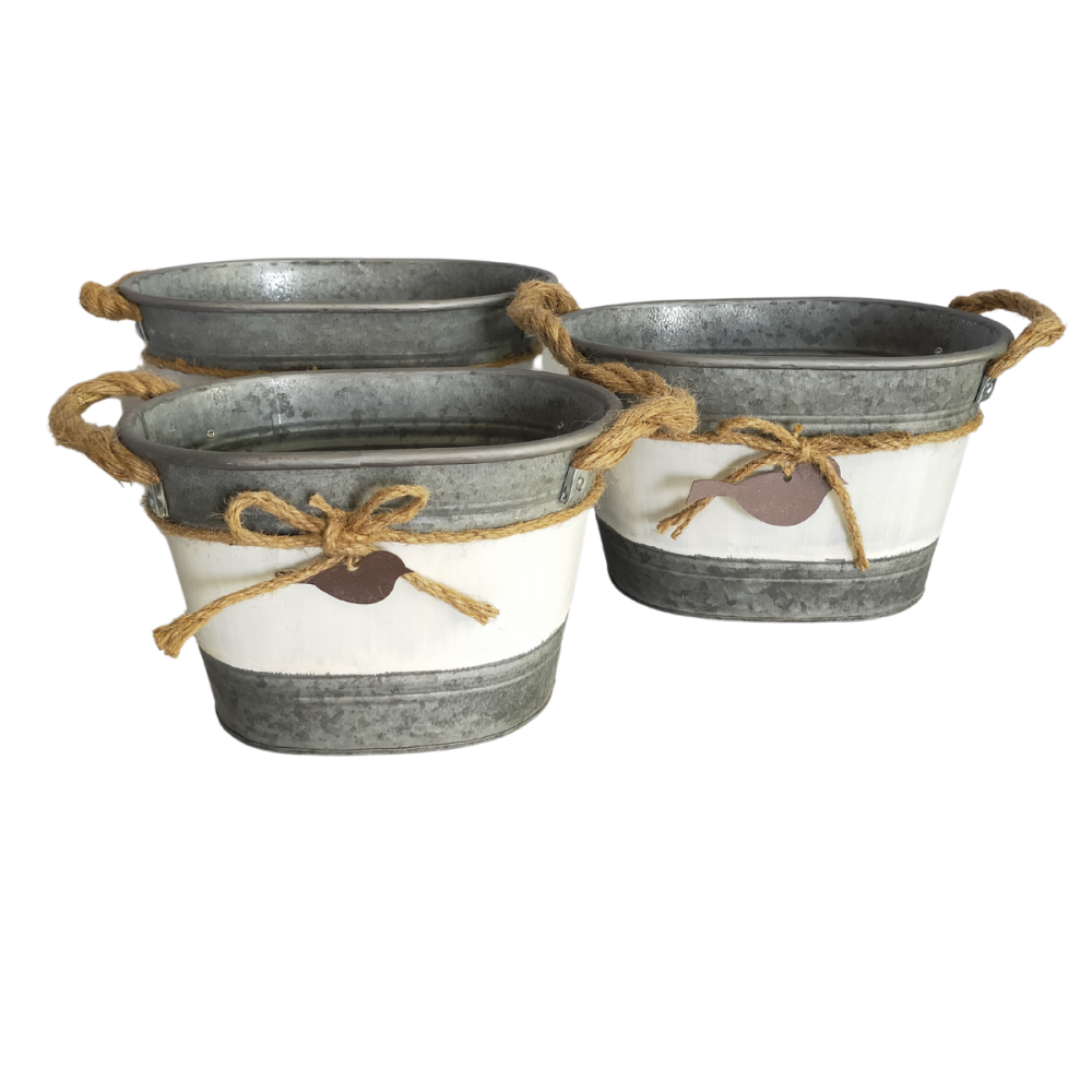 ~Set3 jardinières extérieures bassine métal gris 26.5-30.5-33.5cm Chemin de campagne - Image 1