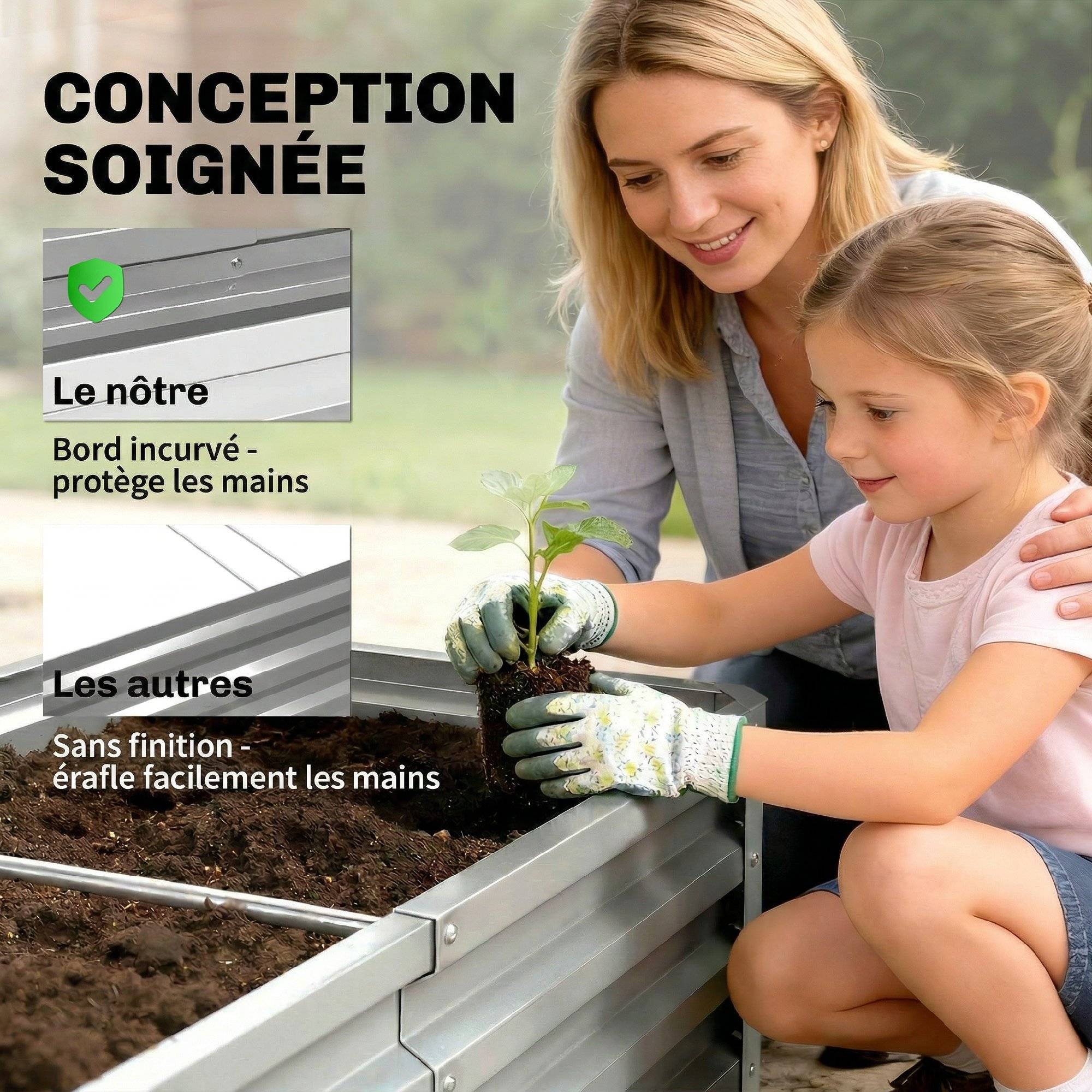 Potager rectangulaire en tôle acier ondulée argent 120 x 60 x 30,5 cm, bac surélevé pour jardin terrasse extérieur - Image 9