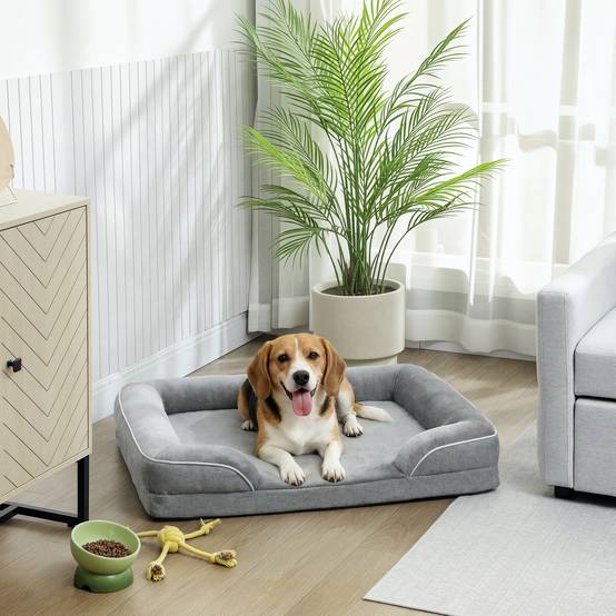 Sans Marque - Panier pour chien ou chat de taille moyenne, avec base antidérapante, housse amovible et lavable, 91,5 x 68,5 x 16,5 cm, gris - Image 3