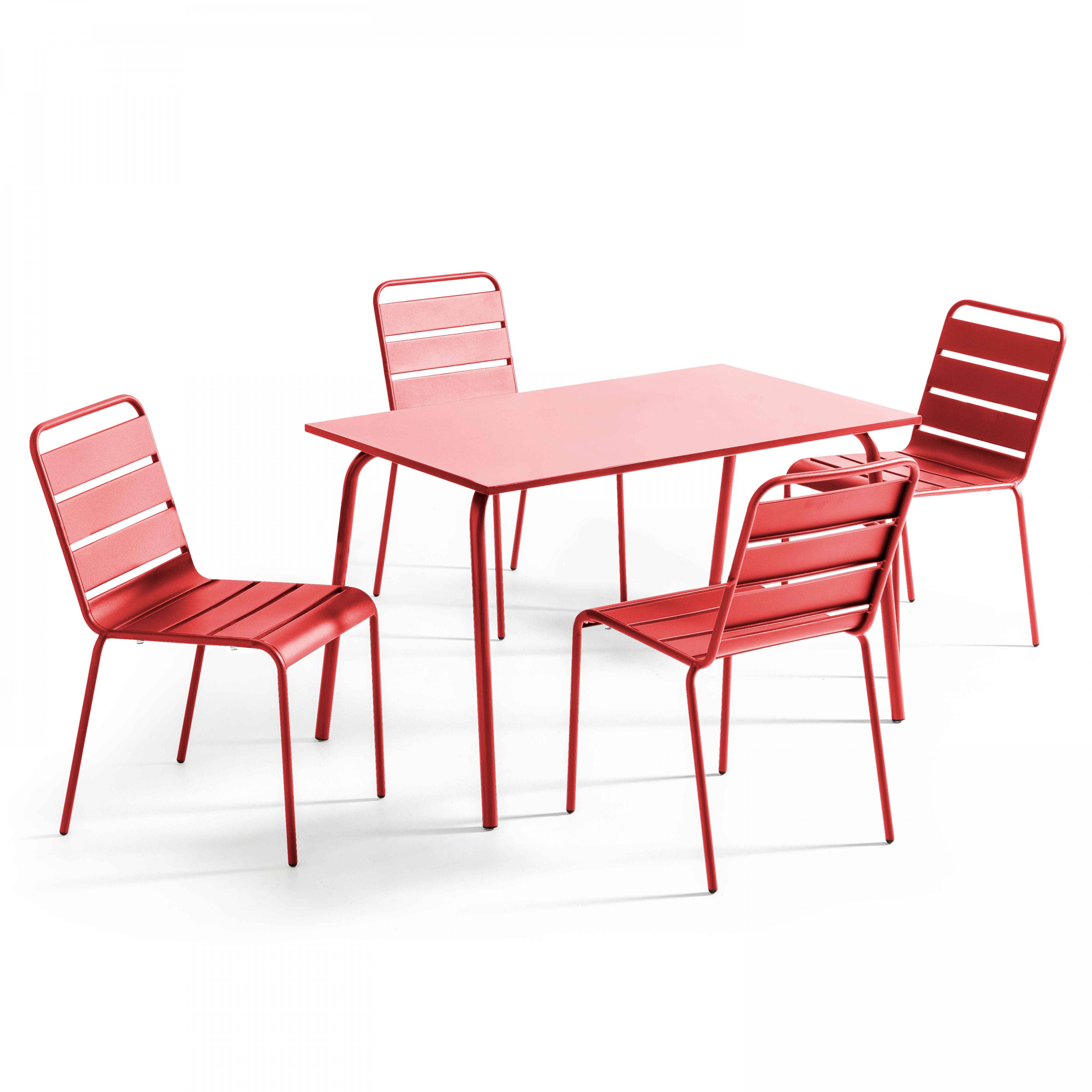 Oviala - Ensemble table de jardin en métal et 4 chaises rouge Palavas - Oviala - Image 1