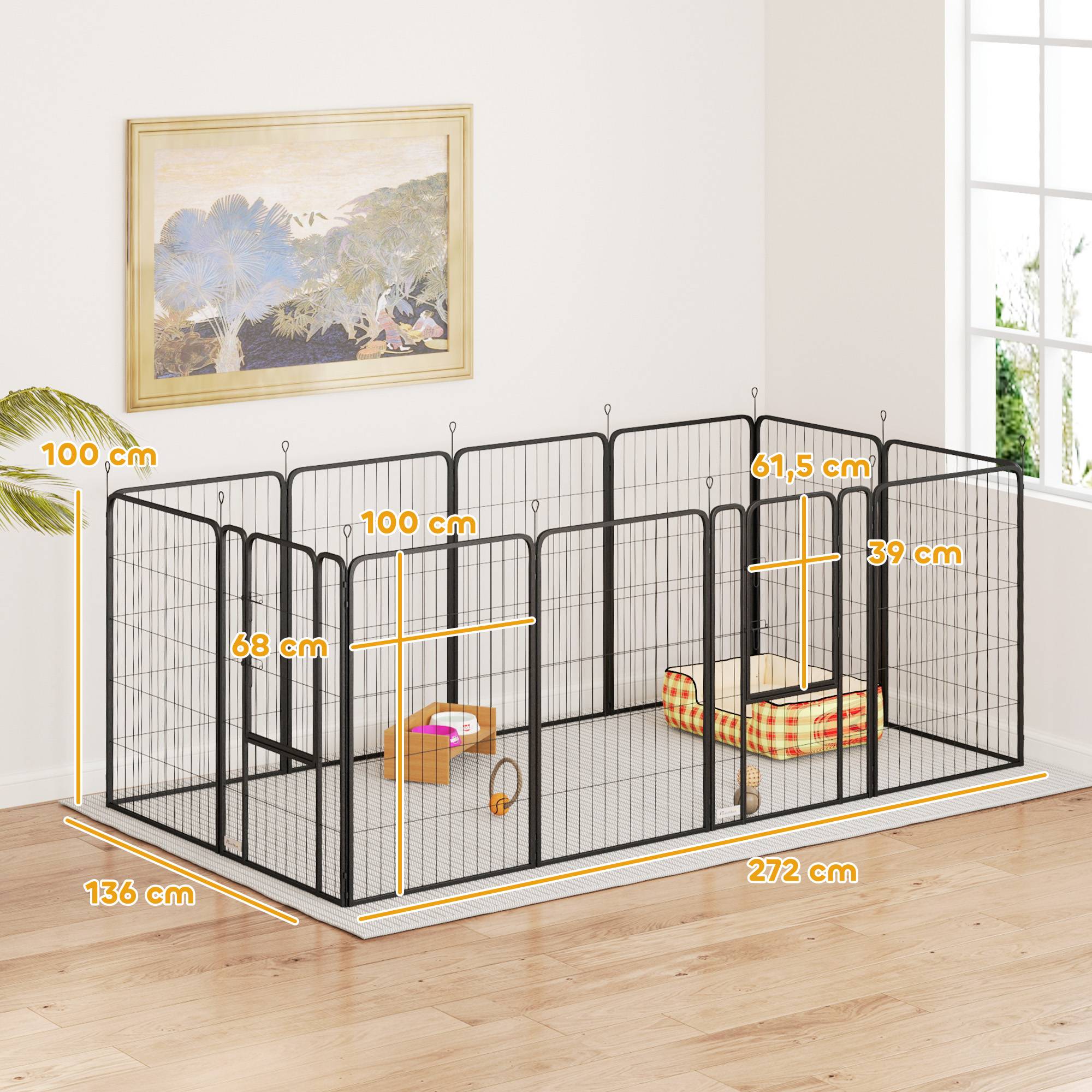 Parc pour chien, enclos chien 12 panneaux modulable et pliable, portable en acier avec porte 68 x 100 noir - Image 5