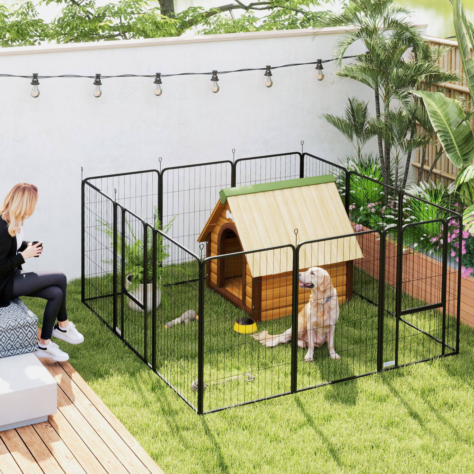 Parc pour chien, enclos chien 12 panneaux modulable et pliable, portable en acier avec porte 68 x 100 noir - Image 3