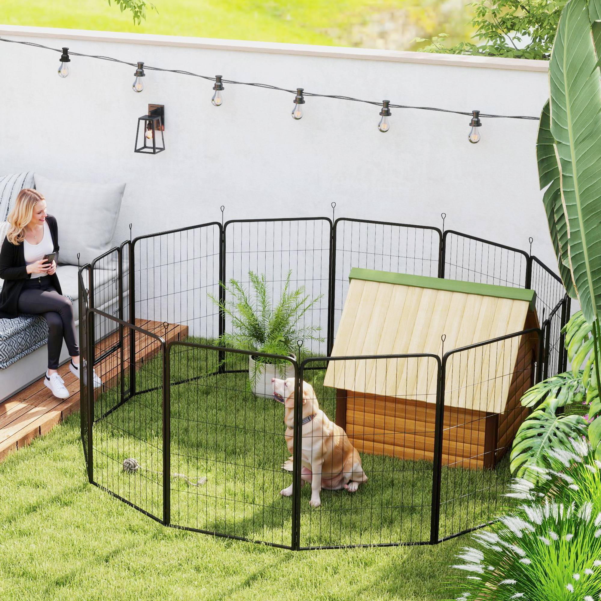 Parc pour chien, enclos chien 12 panneaux modulable et pliable, portable en acier avec porte 68 x 100 noir - Image 10