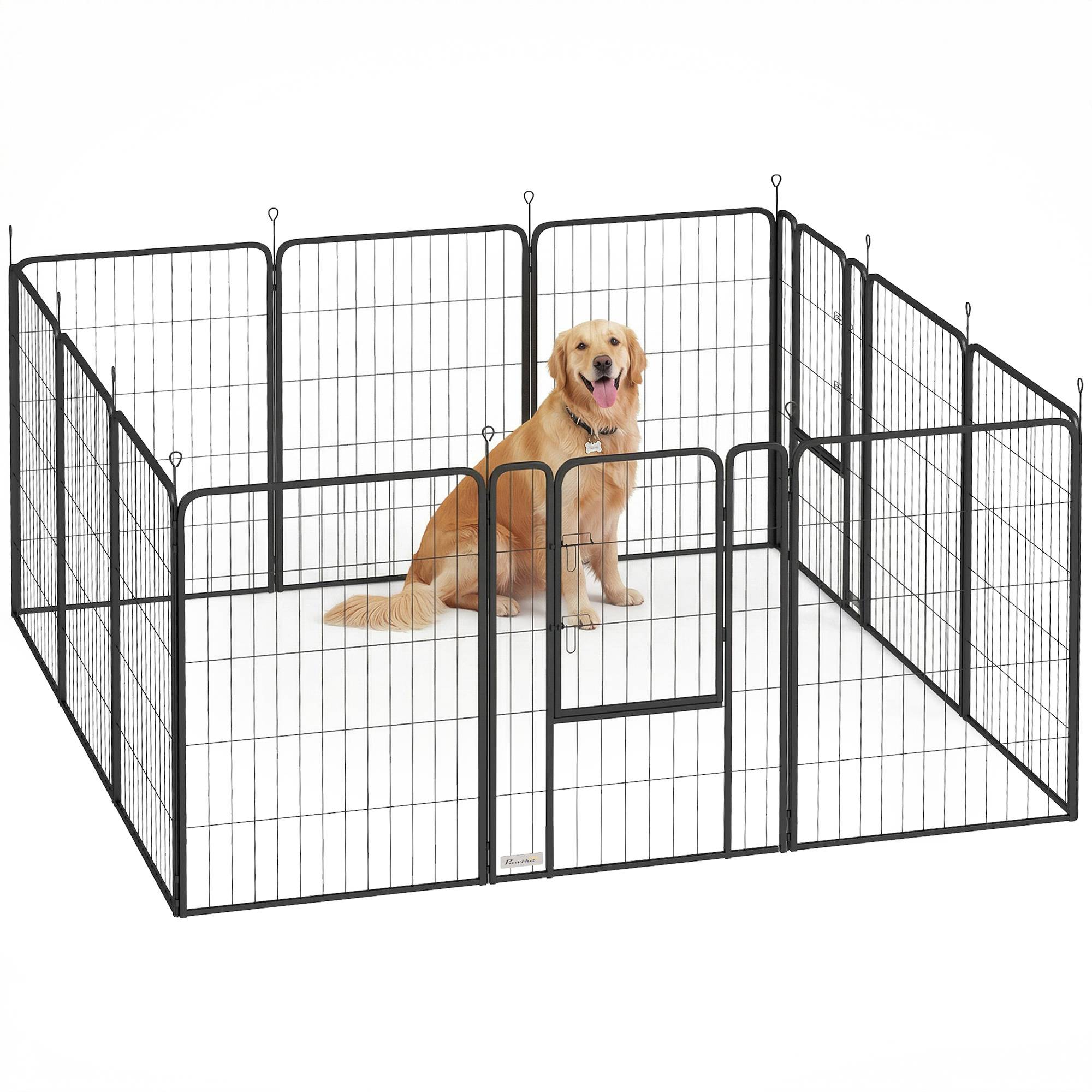 Parc pour chien, enclos chien 12 panneaux modulable et pliable, portable en acier avec porte 68 x 100 noir - Image 1