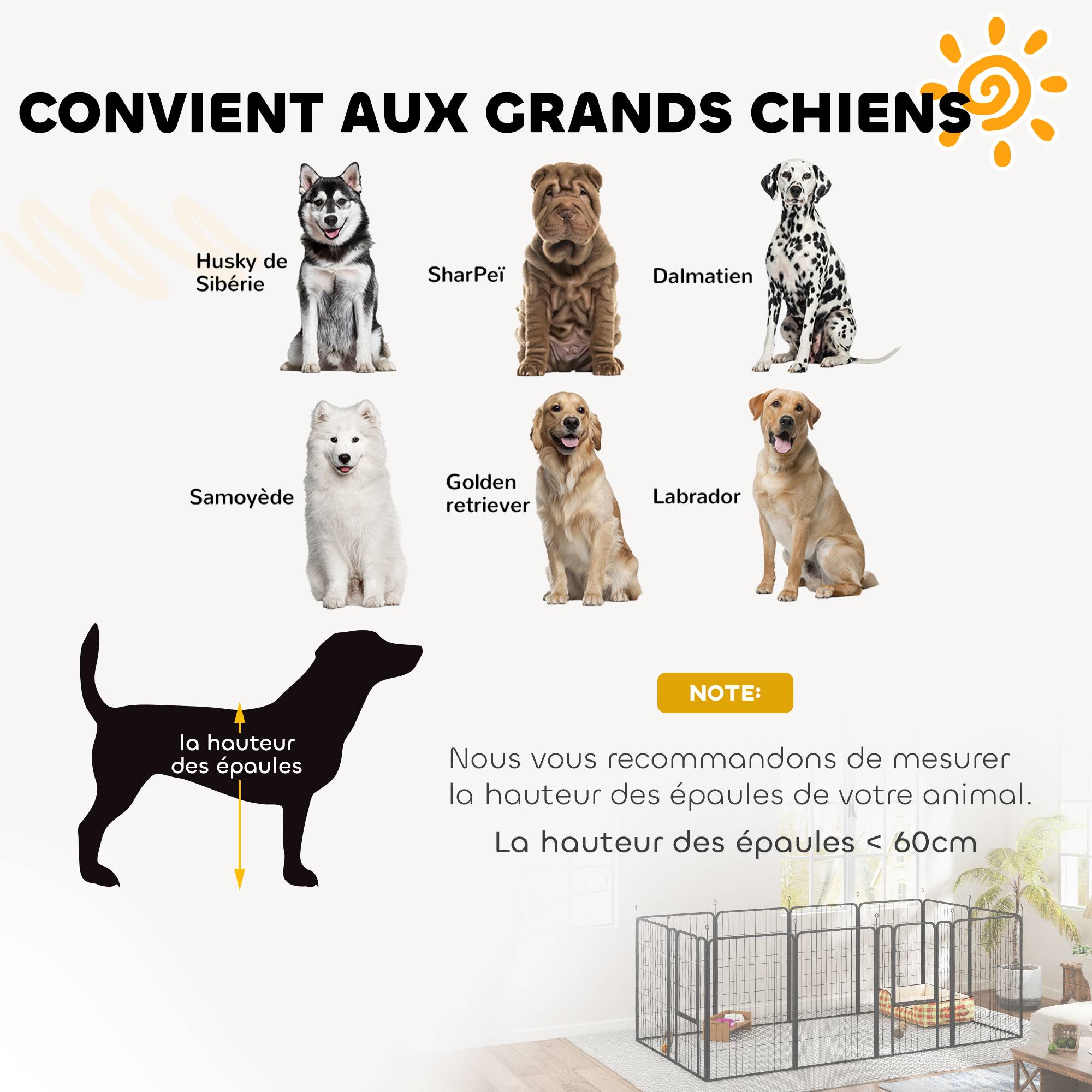 Parc pour chien, enclos chien 12 panneaux modulable et pliable, portable en acier avec porte 68 x 100 noir - Image 9