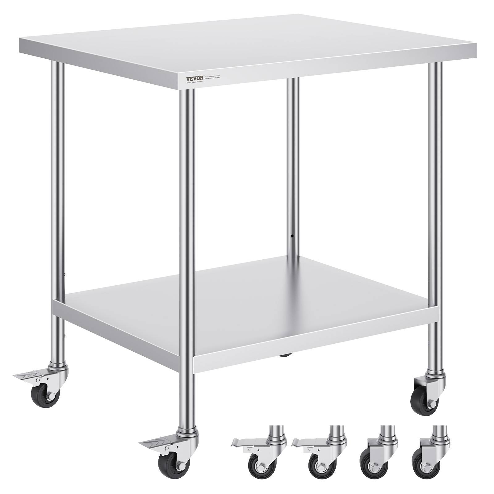 Vevor - VEVOR Table préparation inox 30x18x38 pouces, 4 roulettes, 3 réglages hauteur, pour cuisine restaurant. - Image 1