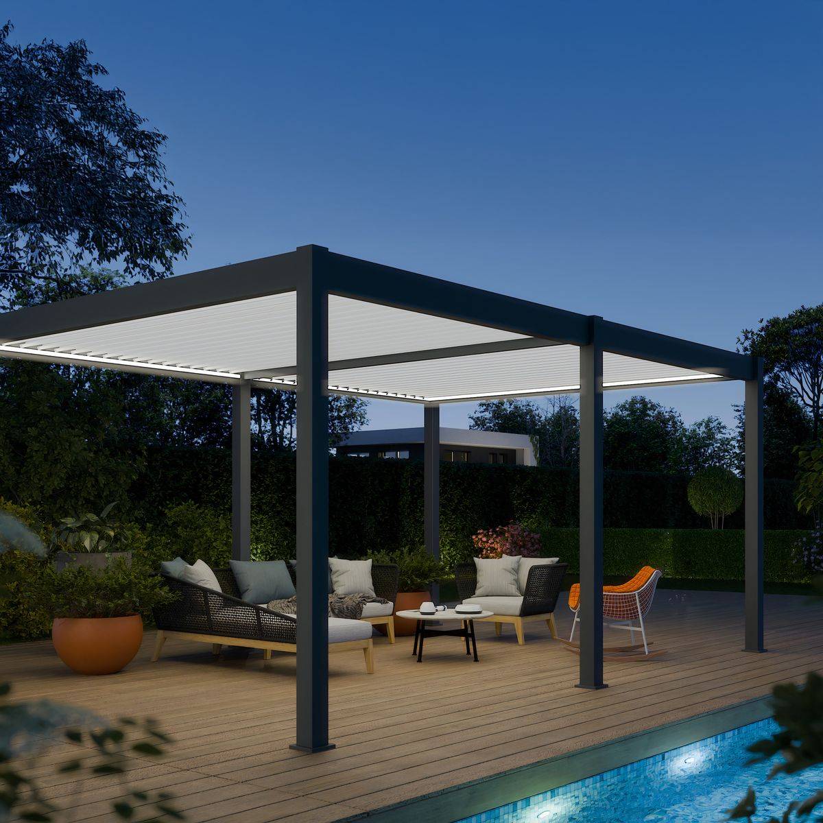 Direct Abris - Pergola Bioclimatique Aluminium Autoportée 19m² - 3,6x5,3 - Kit LED Inclus - Anthracite - 34 lames en Aluminium a 120 degrés - Image 1