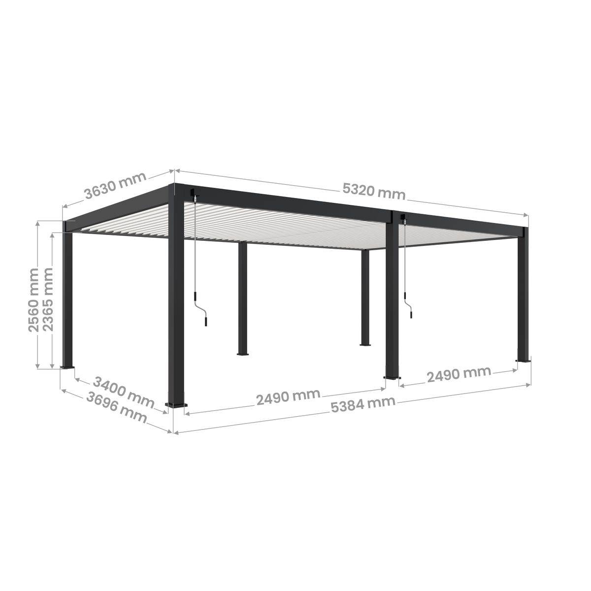 Direct Abris - Pergola Bioclimatique Aluminium Autoportée 19m² - 3,6x5,3 - Kit LED Inclus - Anthracite - 34 lames en Aluminium a 120 degrés - Image 5