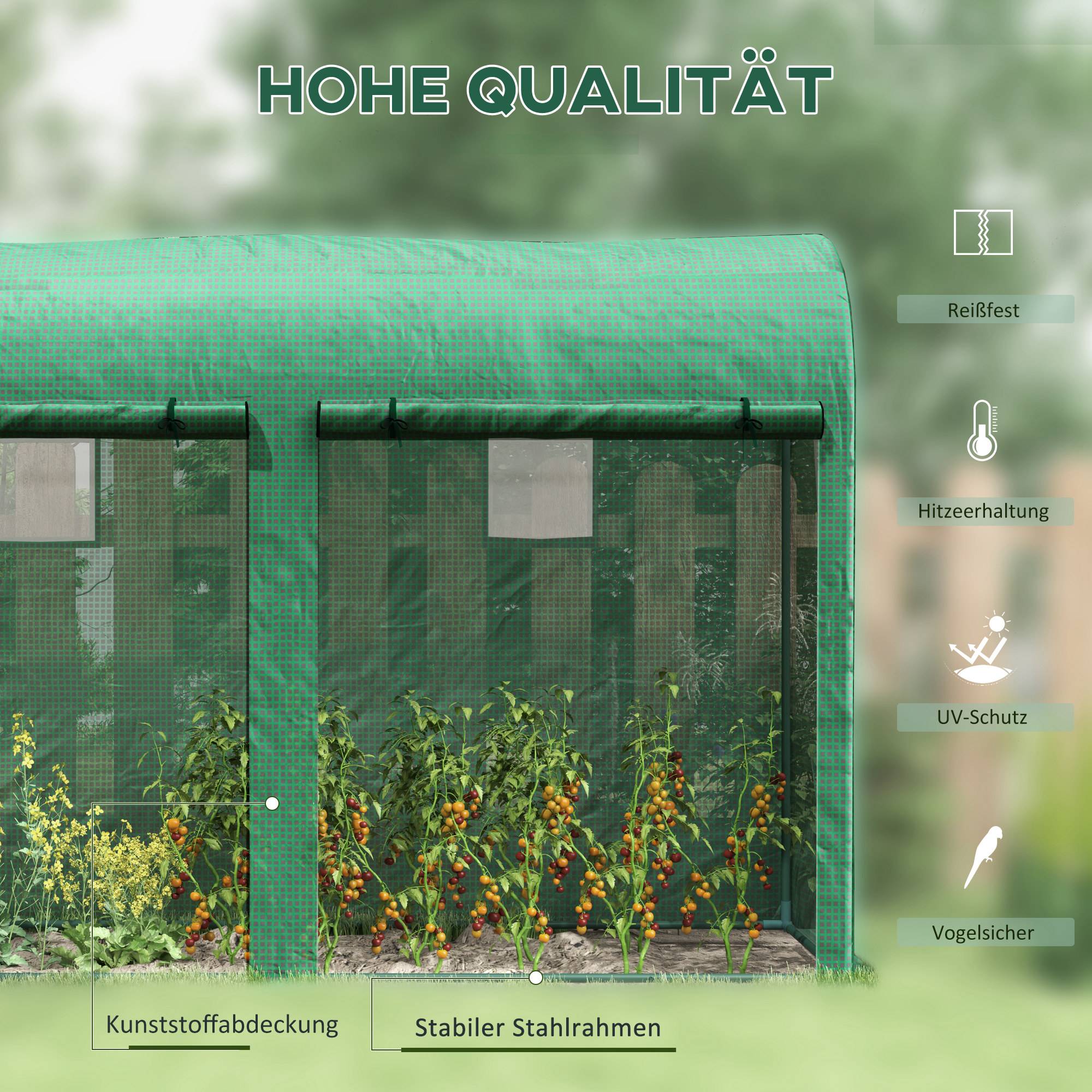 Serre de Jardin Tunnel en Acier et Bâche PE Armée pour Tomates et Légumes 300x100x200cm Vert - ComfortXL Outdoor Living - Image 3