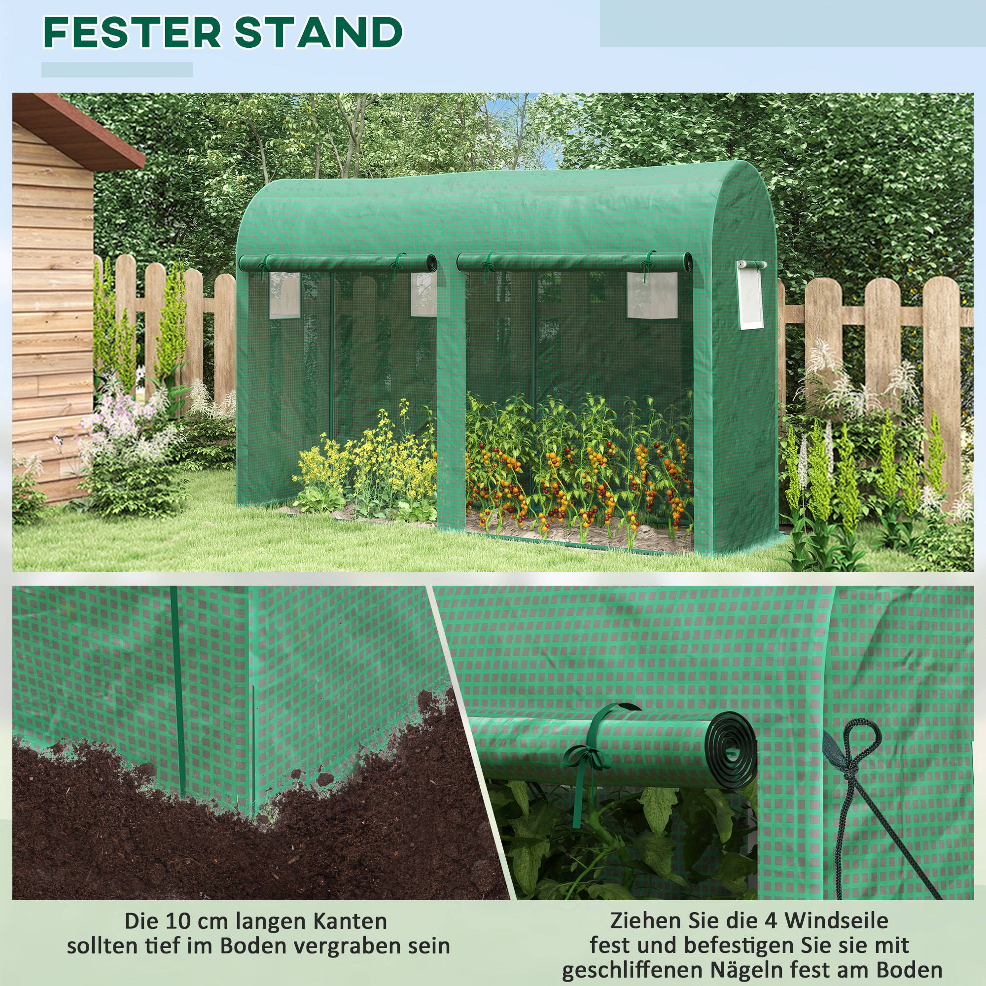 Serre de Jardin Tunnel en Acier et Bâche PE Armée pour Tomates et Légumes 300x100x200cm Vert - ComfortXL Outdoor Living - Image 5