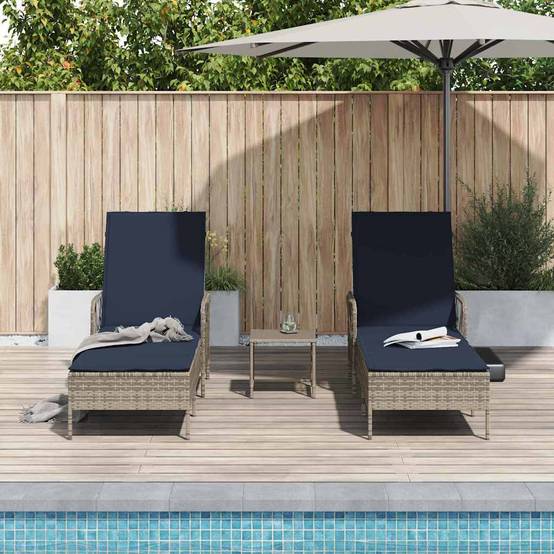 Transat | Bain de soleil | Chaise longue avec coussin 3 pcs Gris et bleu marine polyrotin - Image 4
