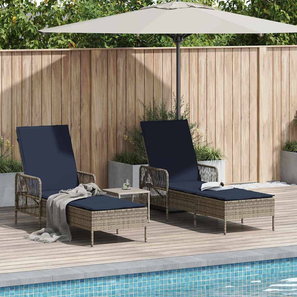 Transat | Bain de soleil | Chaise longue avec coussin 3 pcs Gris et bleu marine polyrotin - Image 2