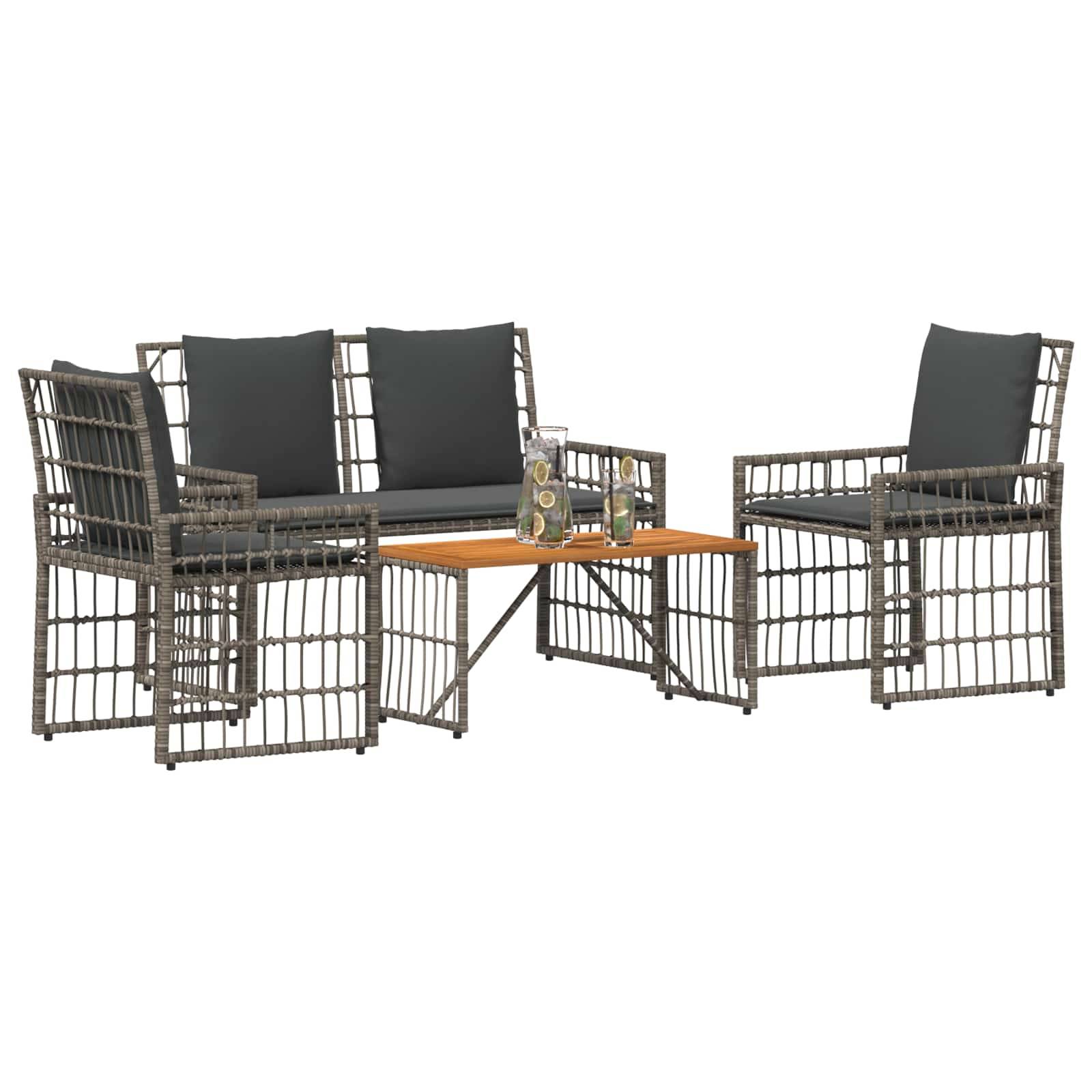 Vidaxl - Ensemble de meubles d'extérieur 4 pcs-Salons de jardin 4 place Gris et Gris foncé - Image 3