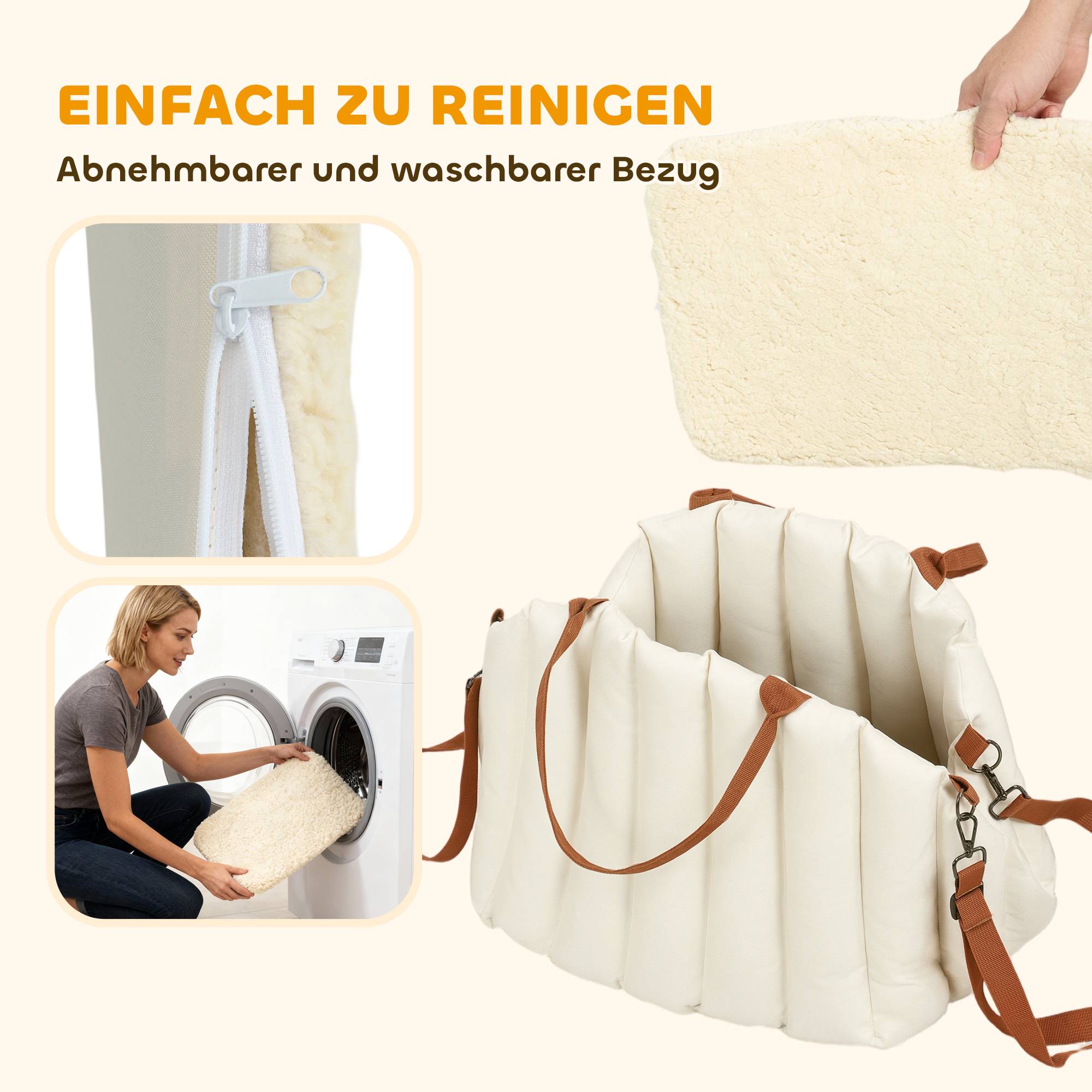 Sac chien transport chien sous 5 kg, 2 sangles, Oxford, coussin, laisse, blanc crème - Image 9