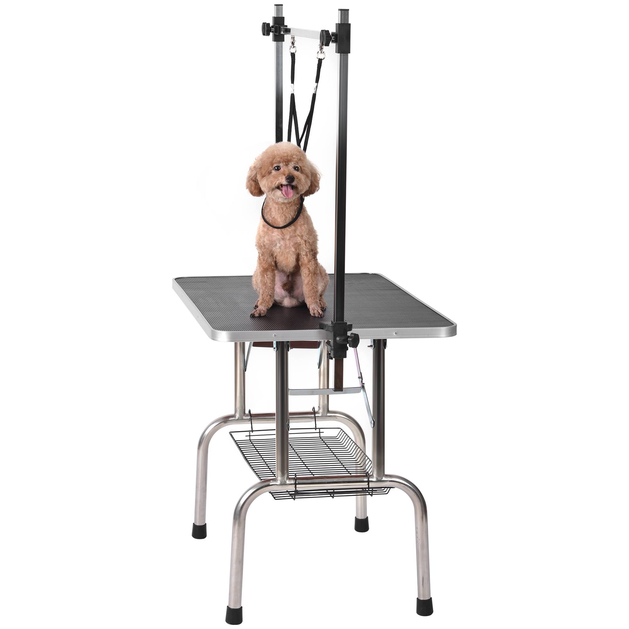 Table de toilettage pliable animaux domestiques 90 x 60 x 76 cm acier inoxydable et MDF noir - PANGIVO - Image 8
