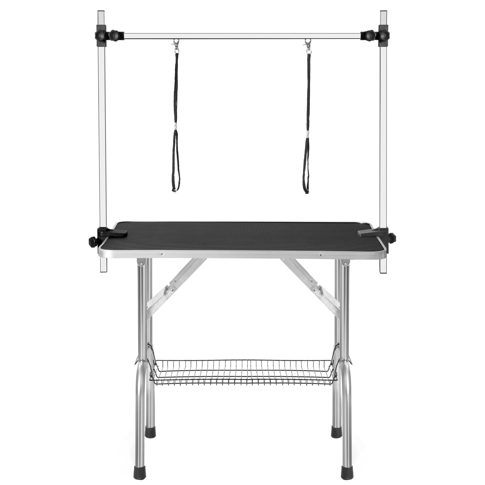 Table de toilettage pliable animaux domestiques 90 x 60 x 76 cm acier inoxydable et MDF noir - PANGIVO - Image 1