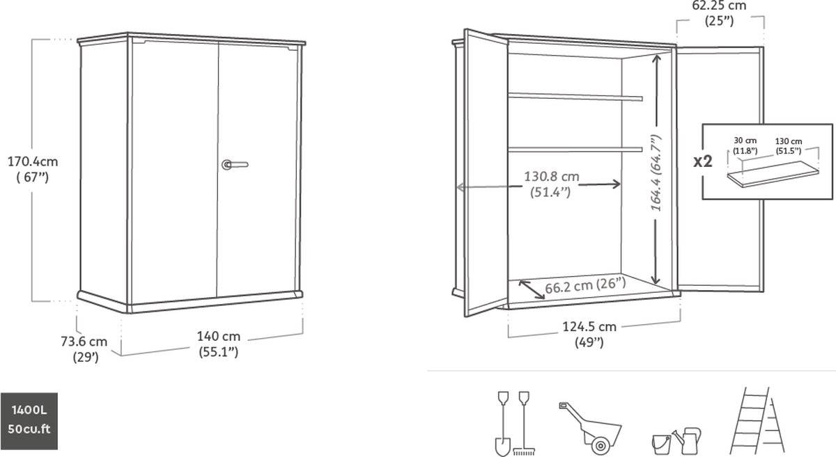 Keter - Armoire de jardin High Store+ 1400L - Résine Aspect bois Douglas - KETER - Image 5