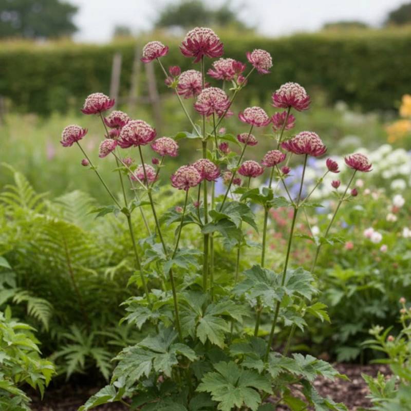 Astrance major Rubra à fleurs Rouge/ - feuillage Caduc - Lot de 5 godets