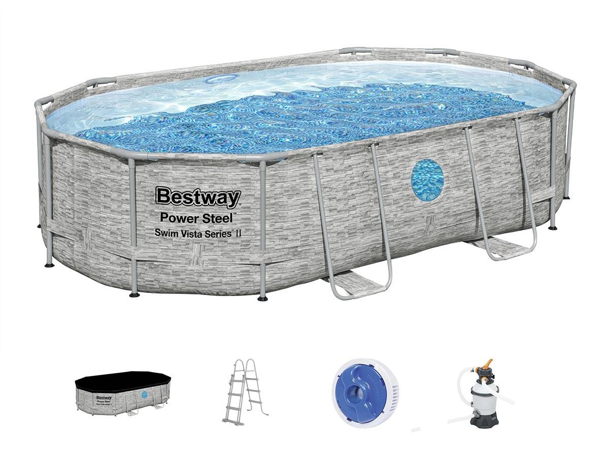 Bestway - Piscine tubulaire Power Steel SwimVista avec hublots ovale 4,88 x 3,05 x 1,07 m - Bestway - Image 6