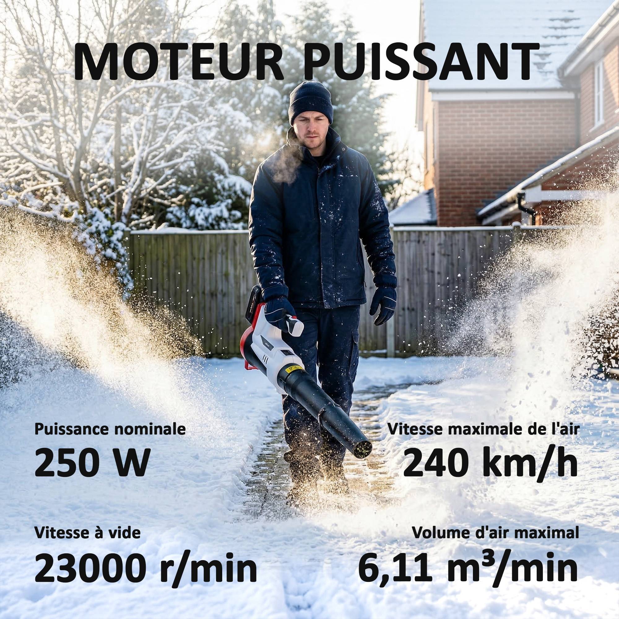 Souffleur de Feuilles sans Fil 250 W avec Batterie 4000mAh et Chargeur, 6 Vitesses, 149 km/h, Blanc - Image 6