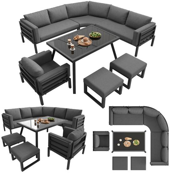 ComfortXL - Salon de Jardin 8 Places Acier Gris Terrasse Modulable Coussins 8cm - ComfortXL Outdoor Living - Image 2