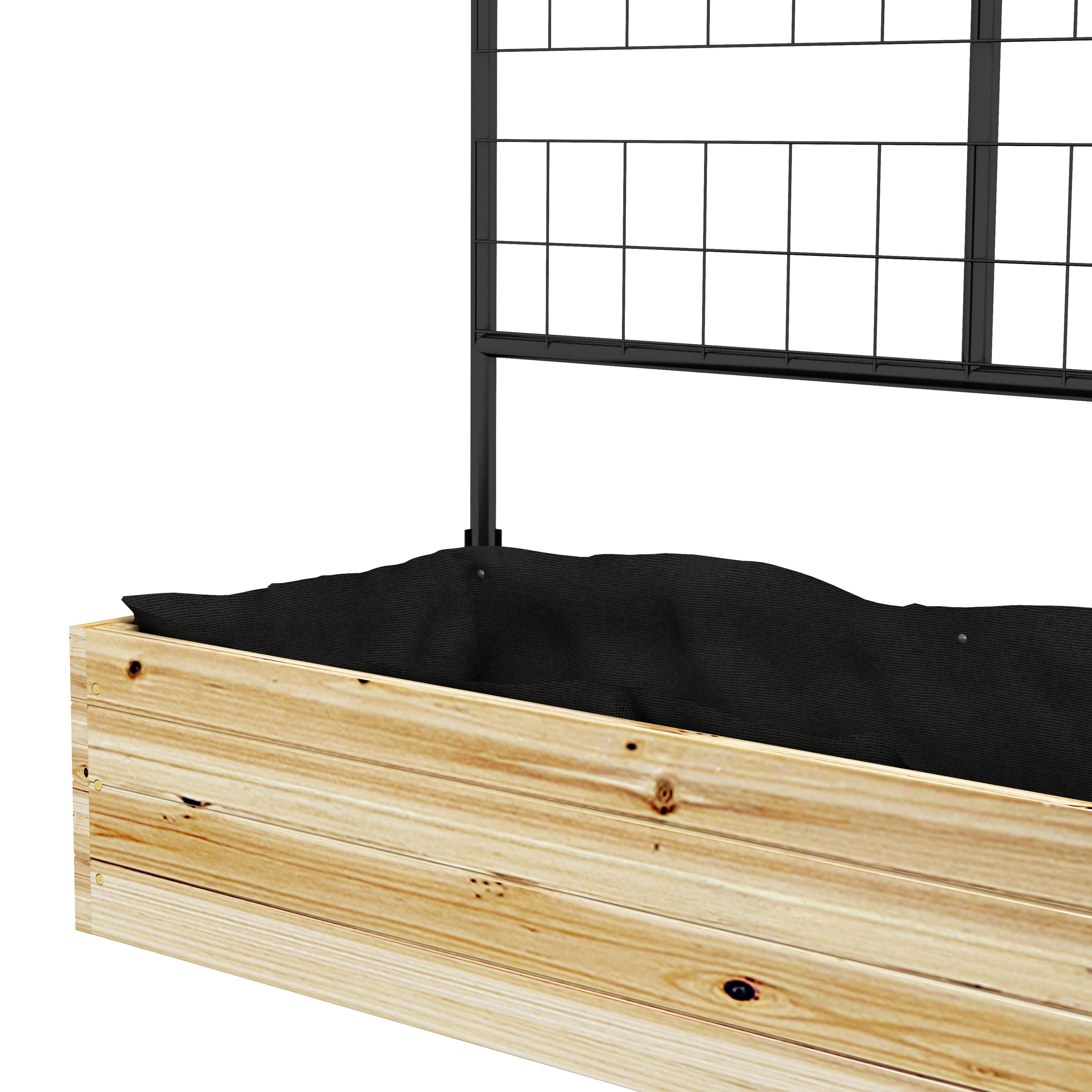 Bac surélevé avec treillis, doublure non-tissé, bois naturel, acier, 80x38x145 cm, noir - Image 10