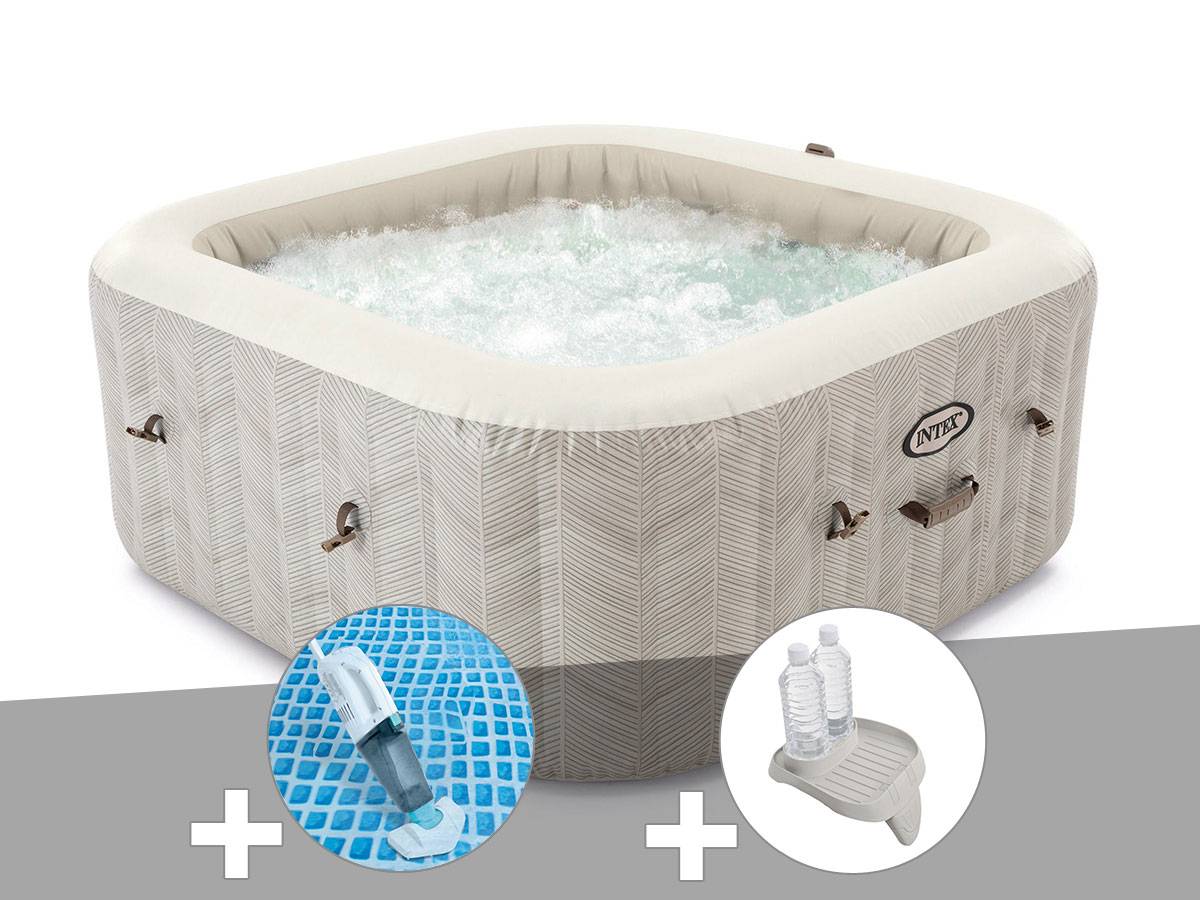 Kit spa gonflable Intex PureSpa Chevron carré Bulles 6 places + Aspirateur + Porte-verre