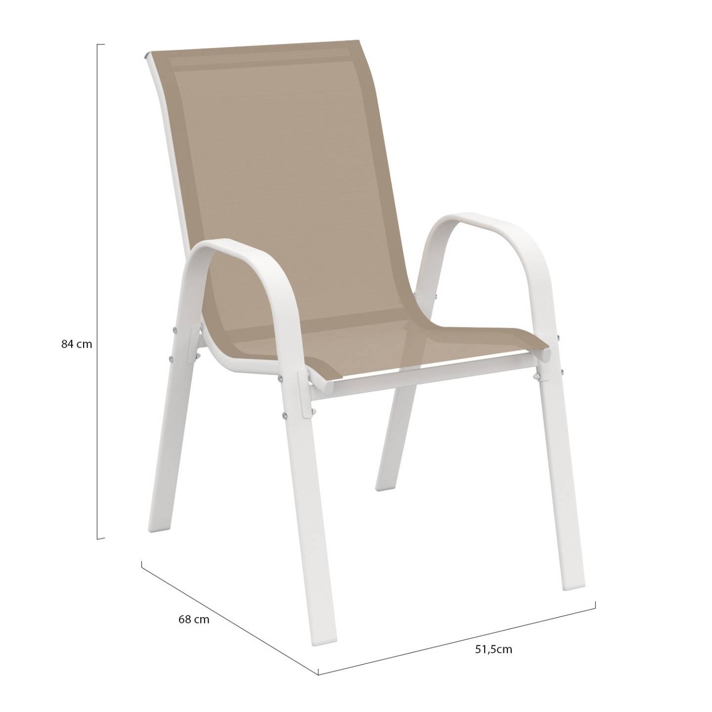 Lot de 6 chaises de jardin LYMA métal et textilène empilables blanc et beige - Image 6